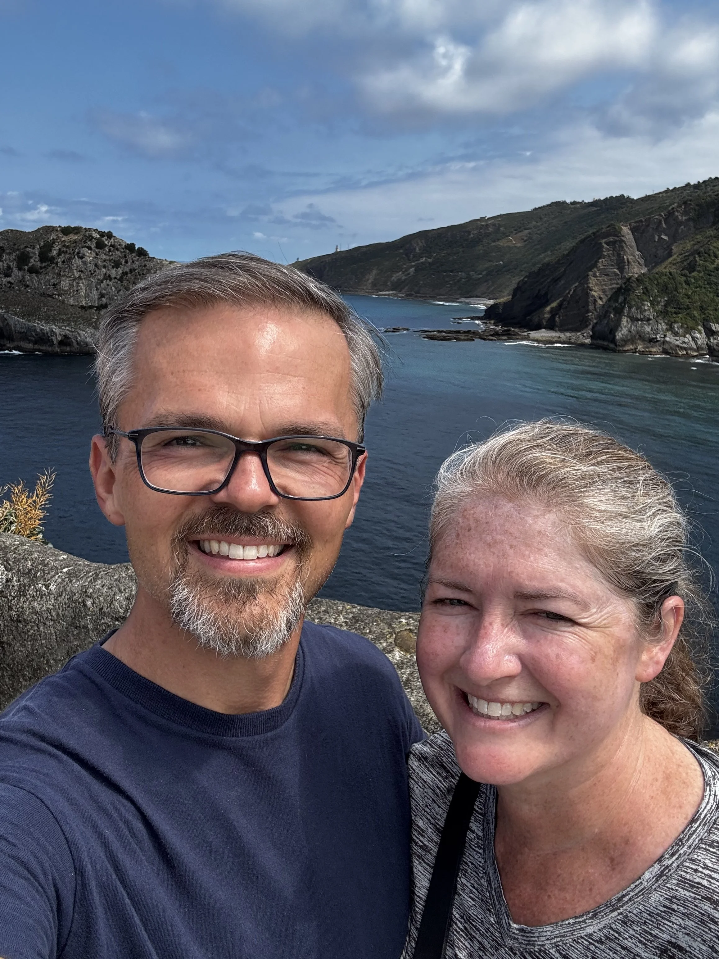 At the top of the 241 steps. Bay of Biscay's beauty all around. 