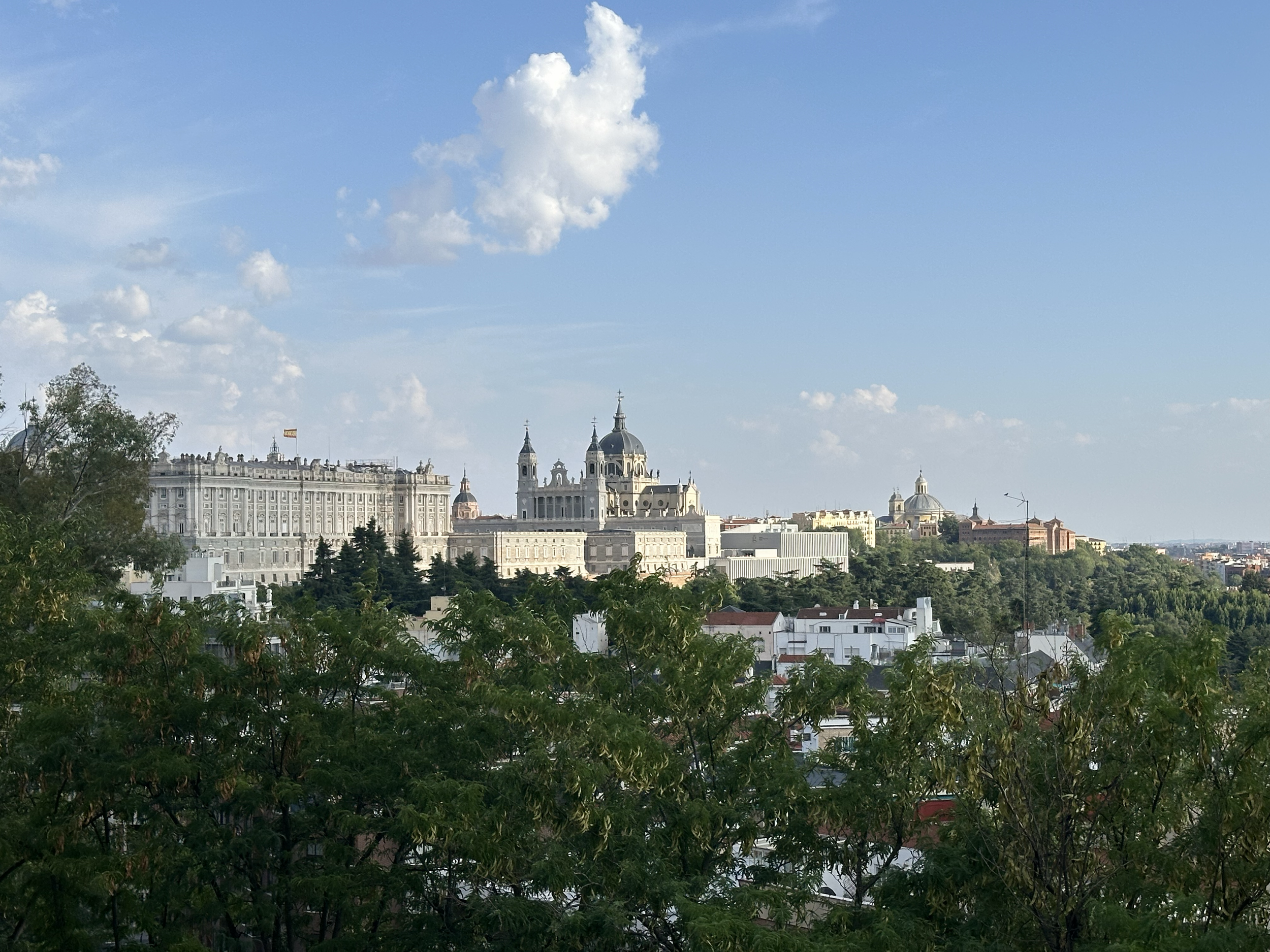 The view of the Royal Palace and the city from the Temple of Debod.