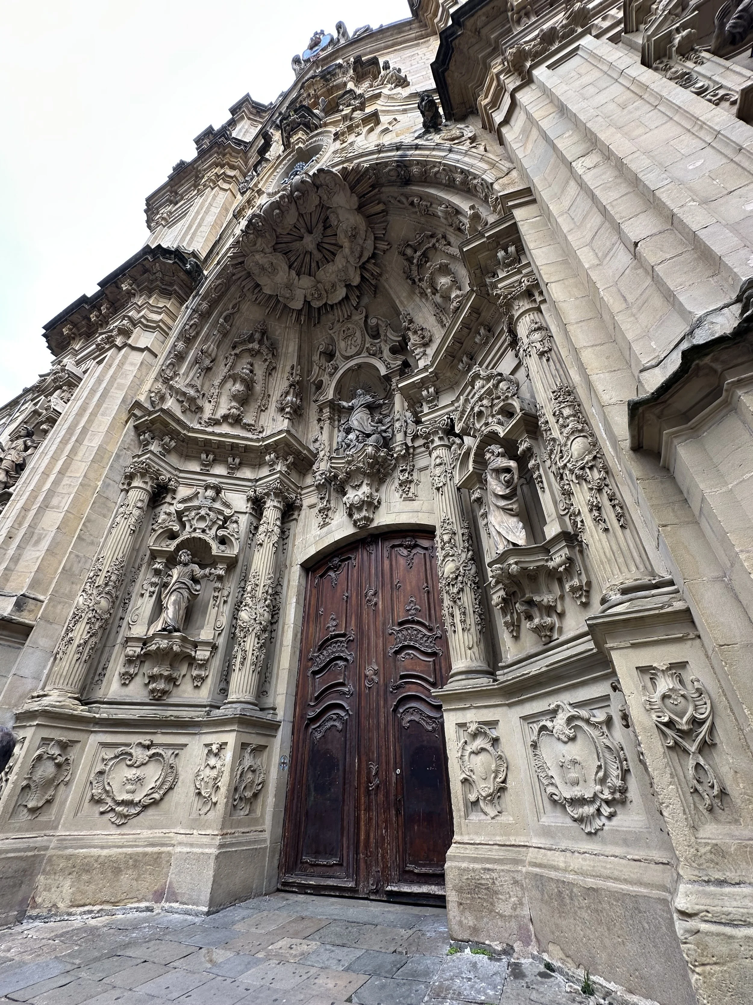 While looking down the street at the Good Shepherd Cathedral-we were actually standing in front of the Basilica of Santa María del Coro (18th century Baroque). They are exactly 1000 yards apart connecting the Old Town to the "new" part of the city.