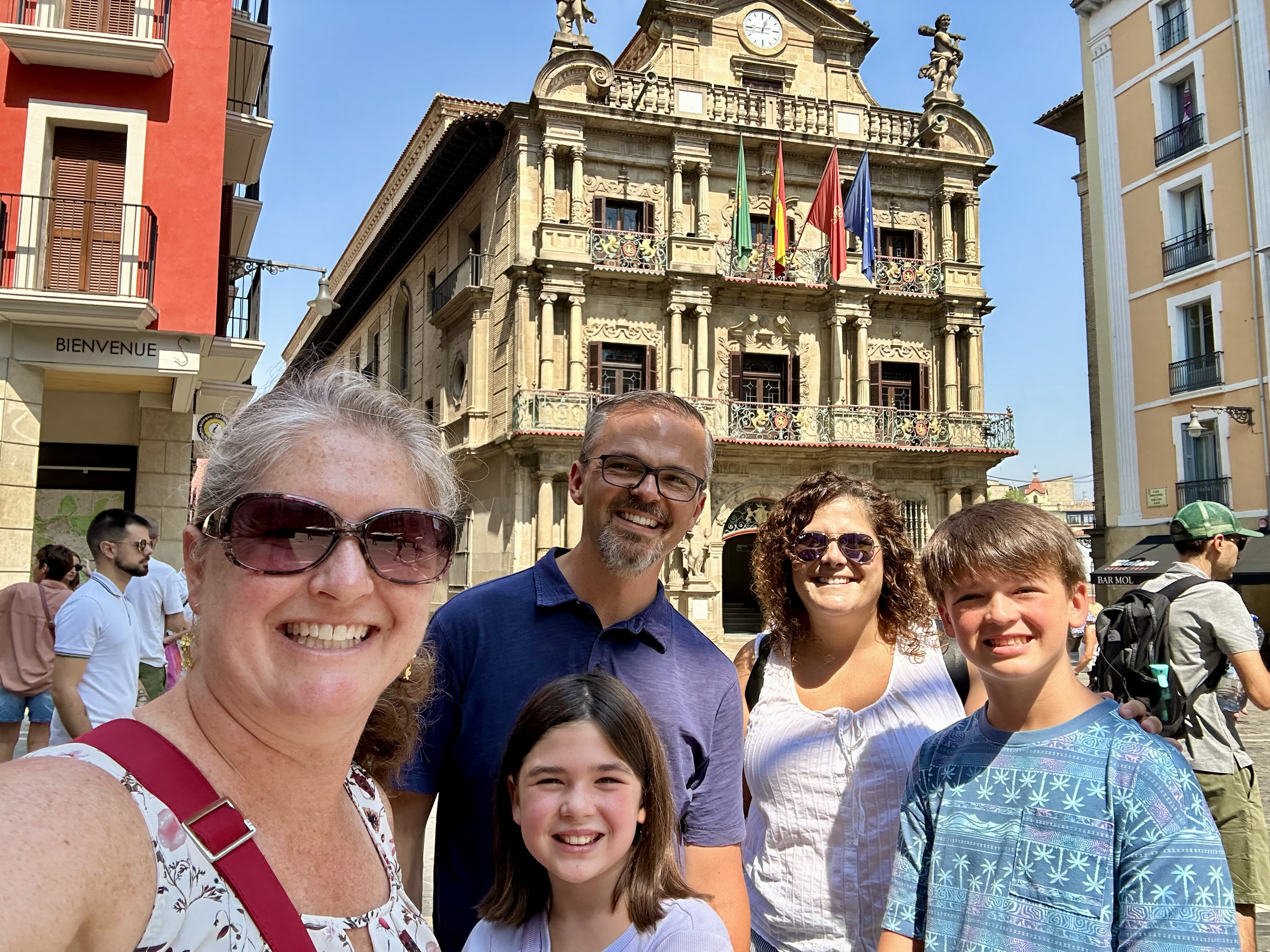 The City Hall and Plaza Consistorial.  This is where the Festival of San Fermin begins and ends every year.  At noon on July 6th, a rocket is fired from the City Hall. The week is filled with the procession of the Saint, parades, and of course, the r