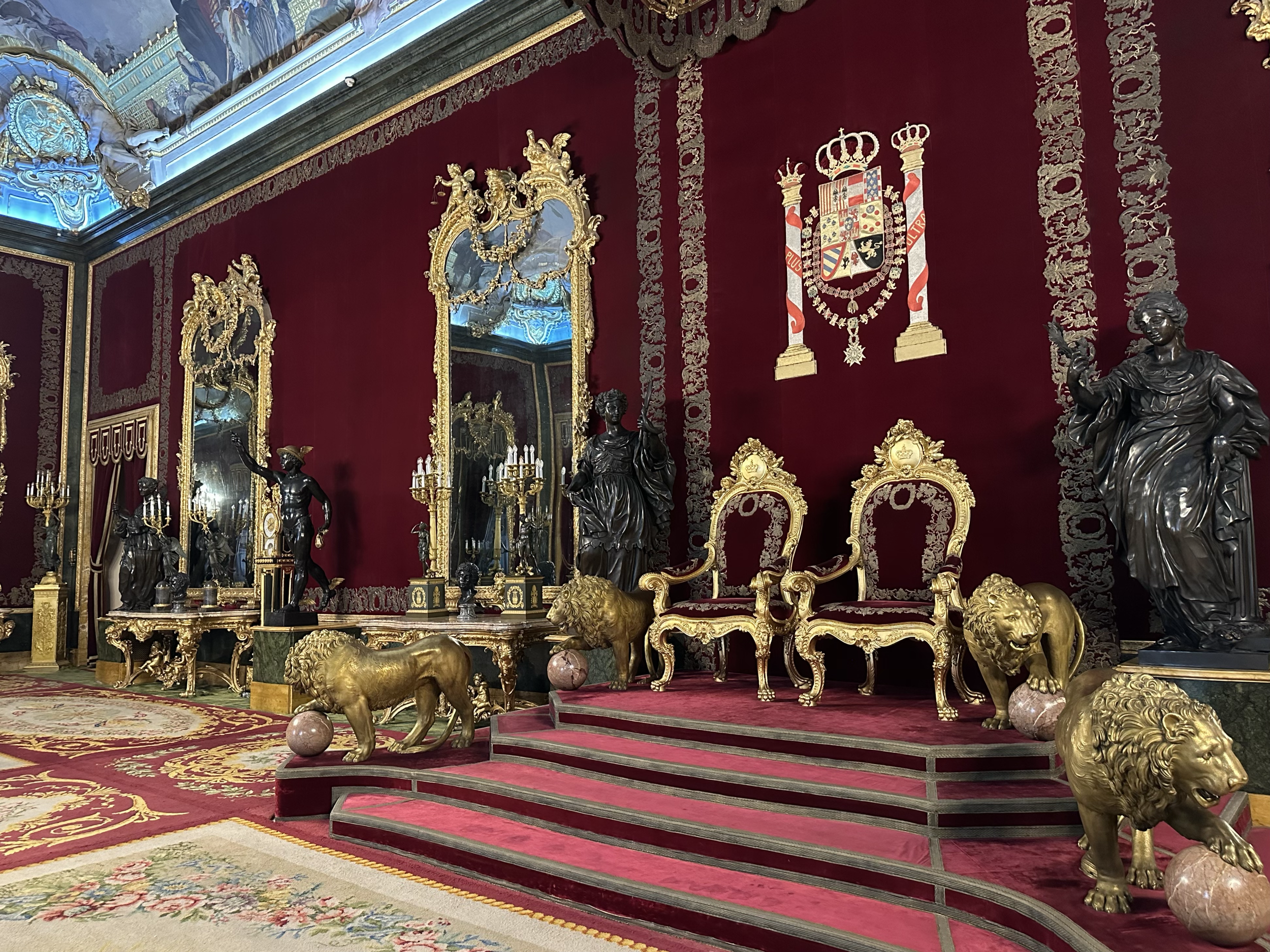 The Royal Throneroom was completed in 1772 by King Carlos III.  It has been maintained with the same decoration since that time and is still used by the current King Felipe VI for state ceremonies.