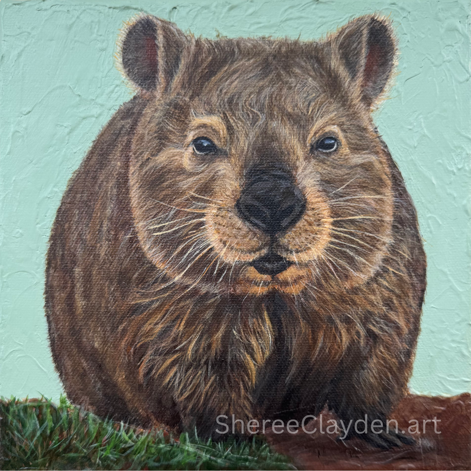 Wombat original wildlife painting titled Bruce by Australian artist Sheree Clayden