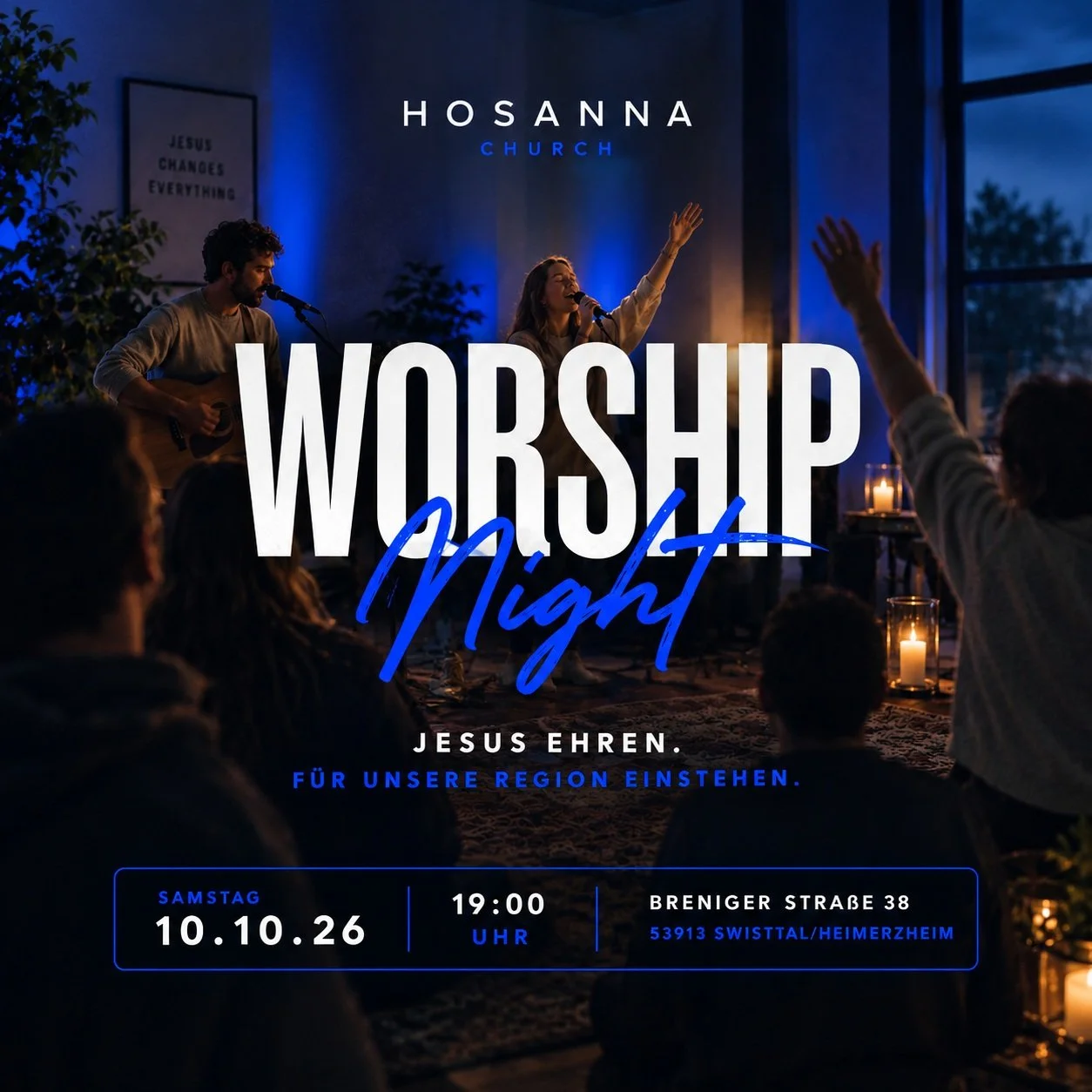 Was w&auml;re, wenn unser Lobpreis etwas in Bewegung setzt?

Was w&auml;re, wenn sich R&auml;ume ver&auml;ndern, weil Menschen gemeinsam Jesus anbeten?

Wir glauben, dass Anbetung mehr ist als Musik.

Wir glauben, dass Jesus Menschen begegnet.
Dass H