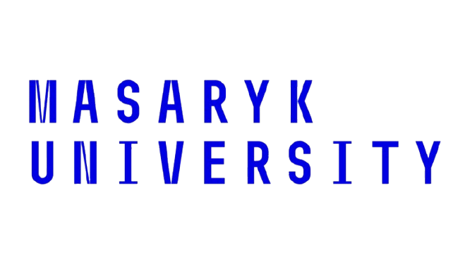 Text reading 'MASARYK UNIVERSITY' in blue letters on a black background.