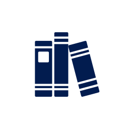 Icon of three blue books standing upright.