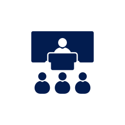 Icon of a person presenting to an audience with four seated viewers