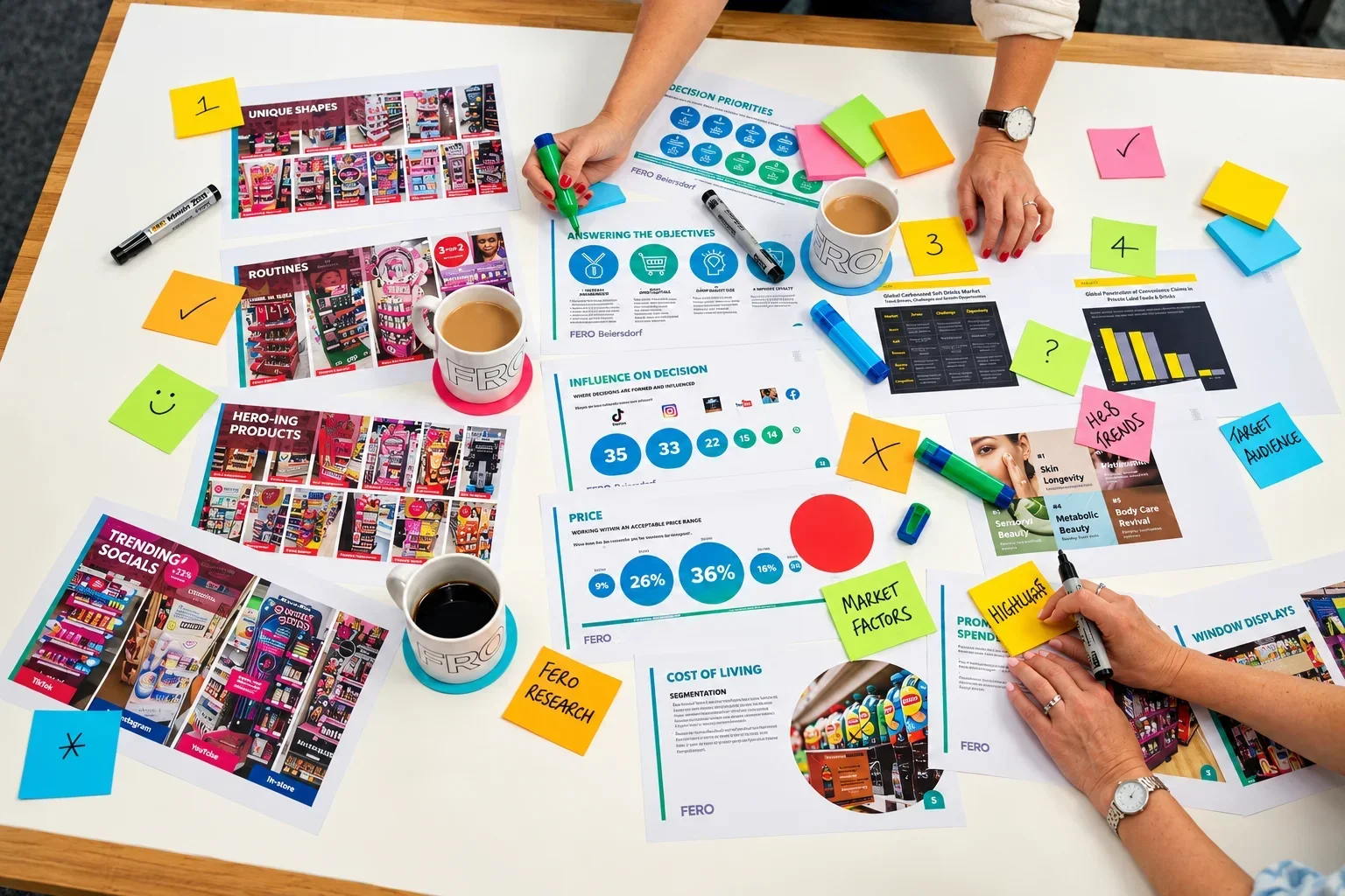 top down table view of a brainstorm session