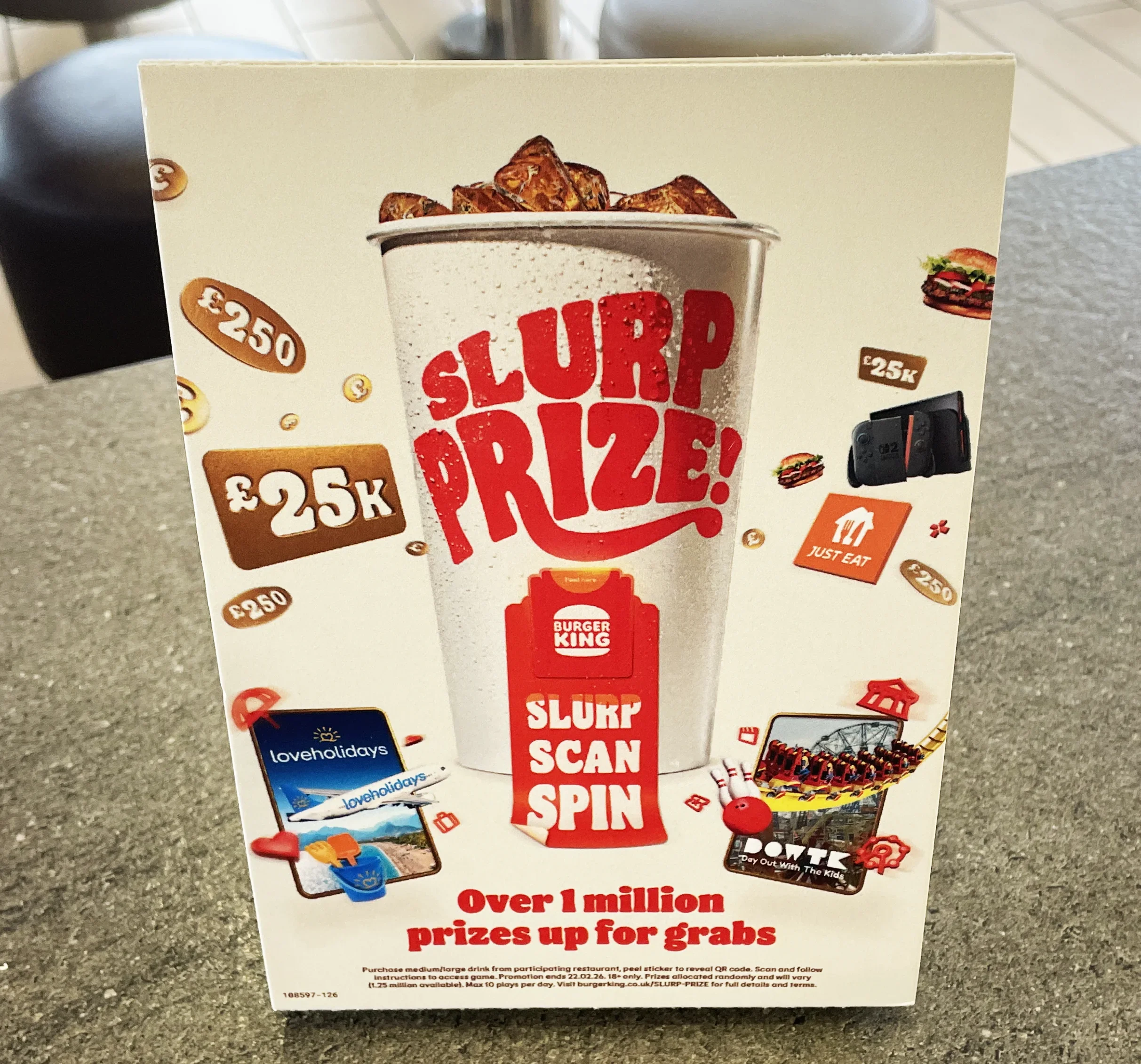 Burger King Slurp Prize tent card