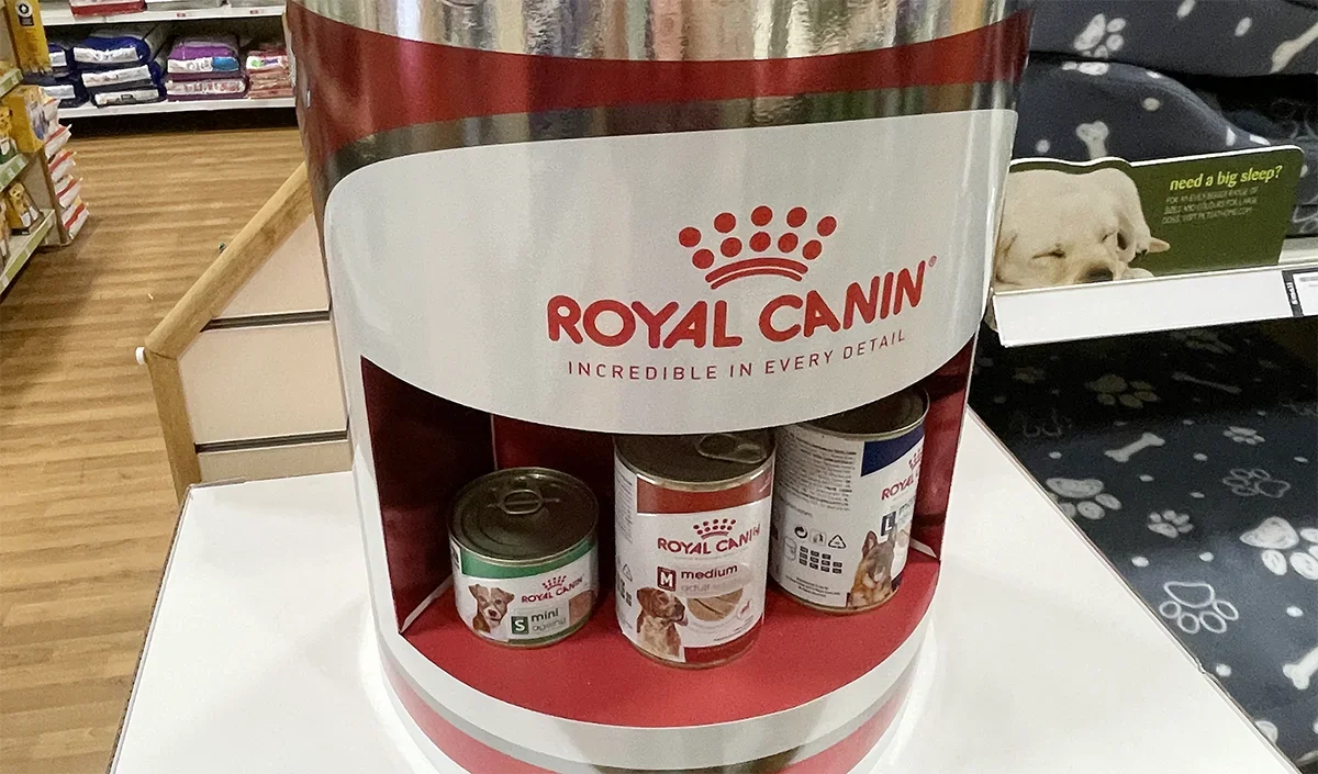 Royal Canin point of sale display in store