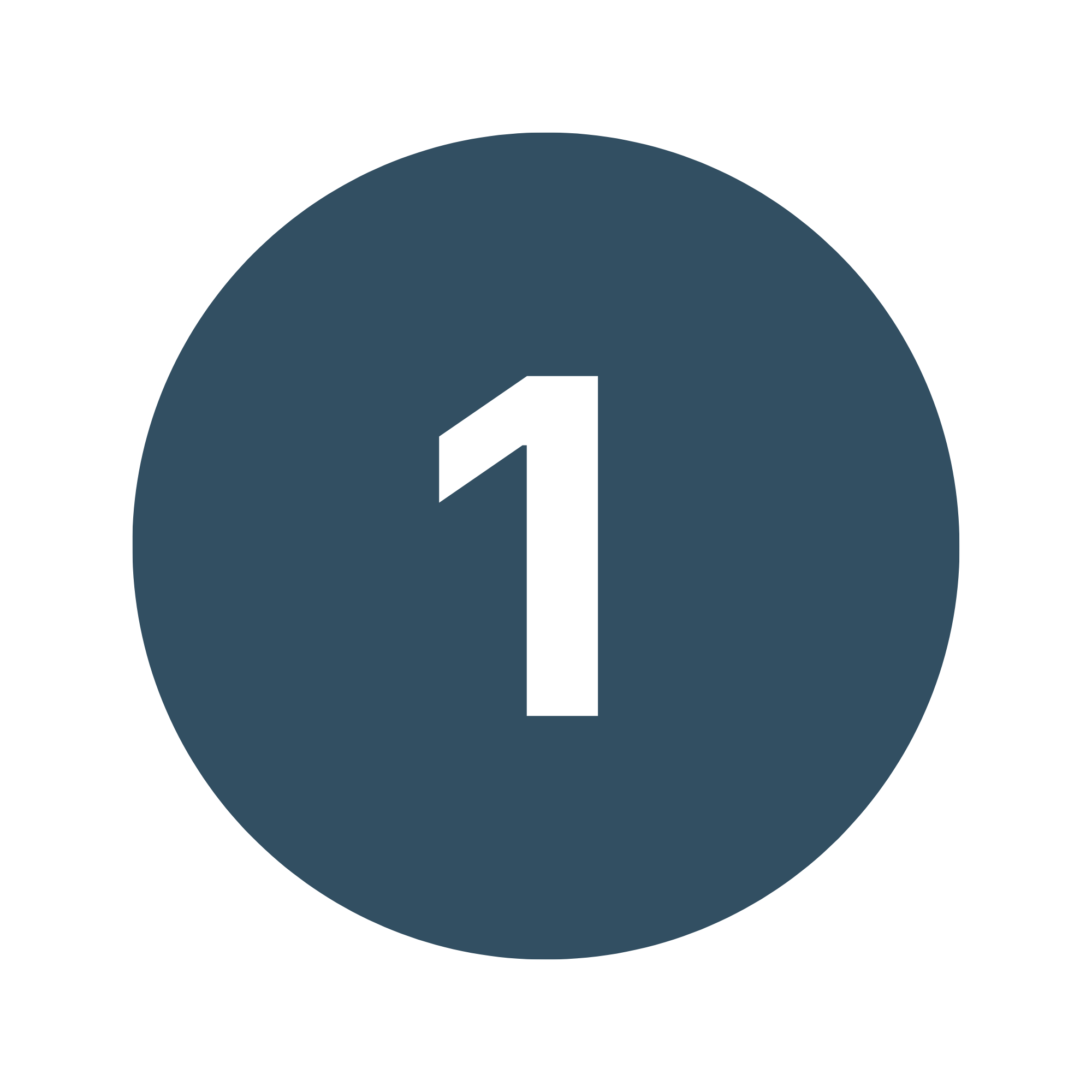 A dark blue circle featuring a hollowed-out number one in the center, indicating the first step of working together.