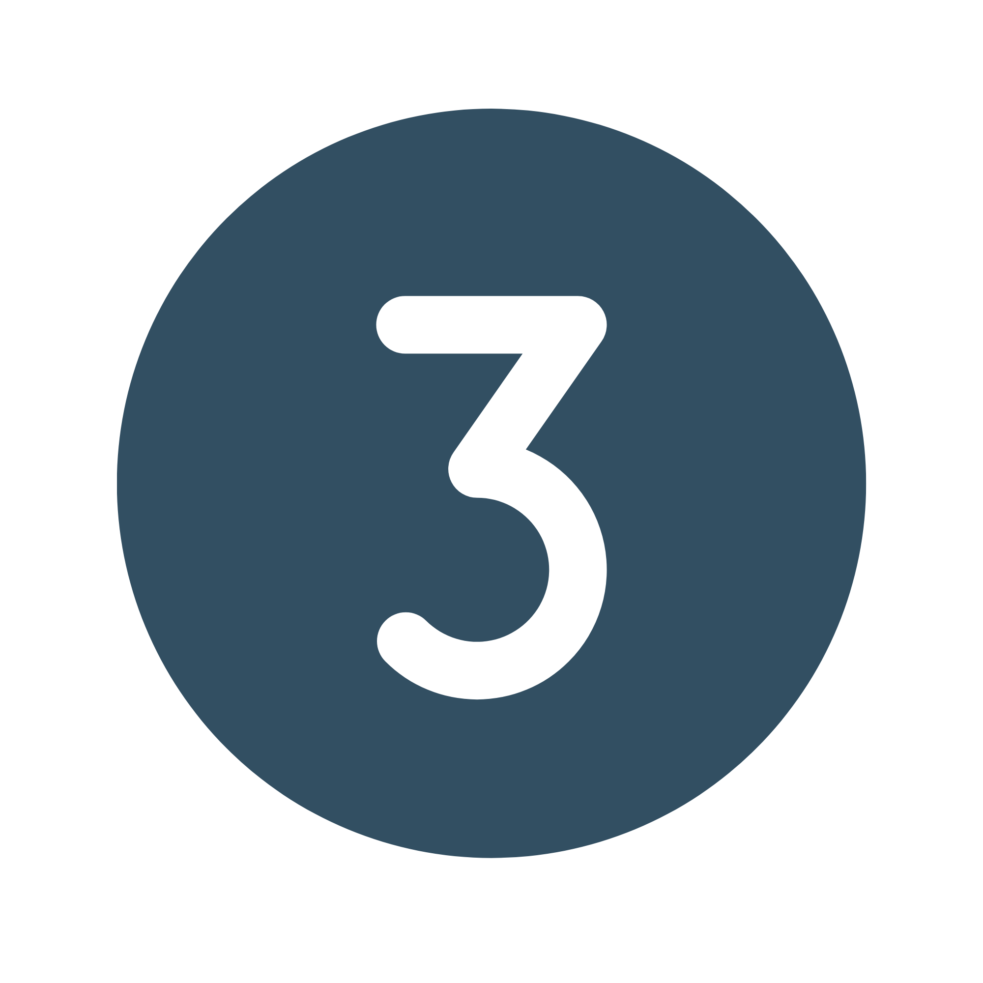 A dark blue circle featuring a hollowed-out number three in the center, indicating the third step of working together.