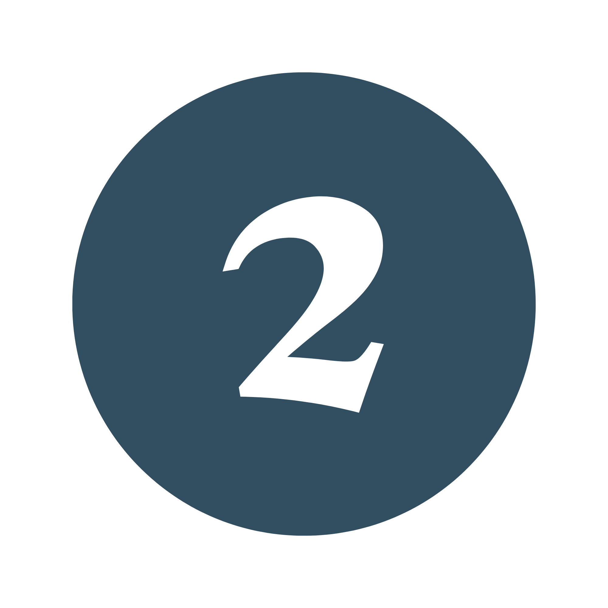 A dark blue circle featuring a hollowed-out number two in the center, indicating the second step of working together.