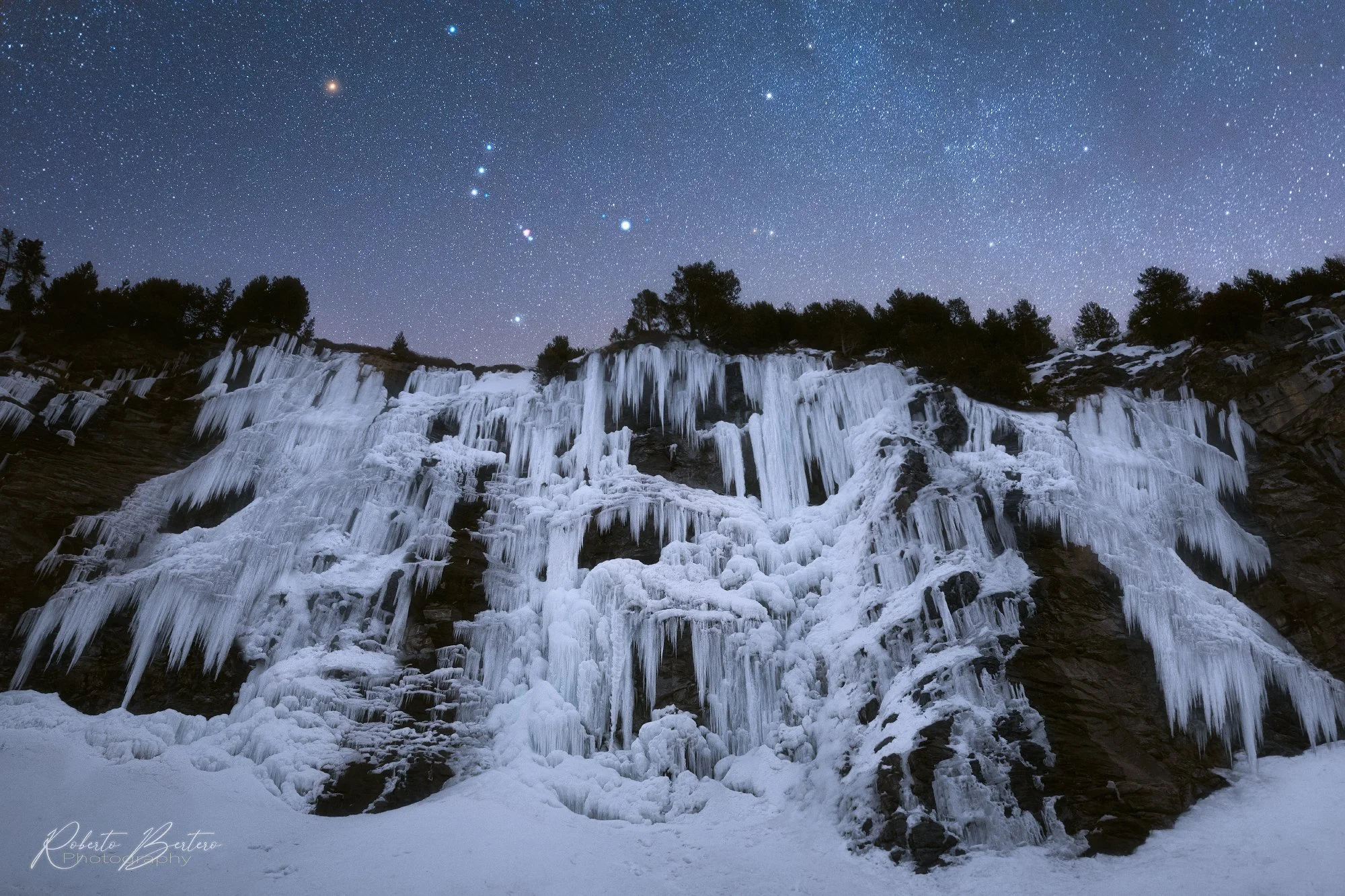 Frozen Waterfall and Orion