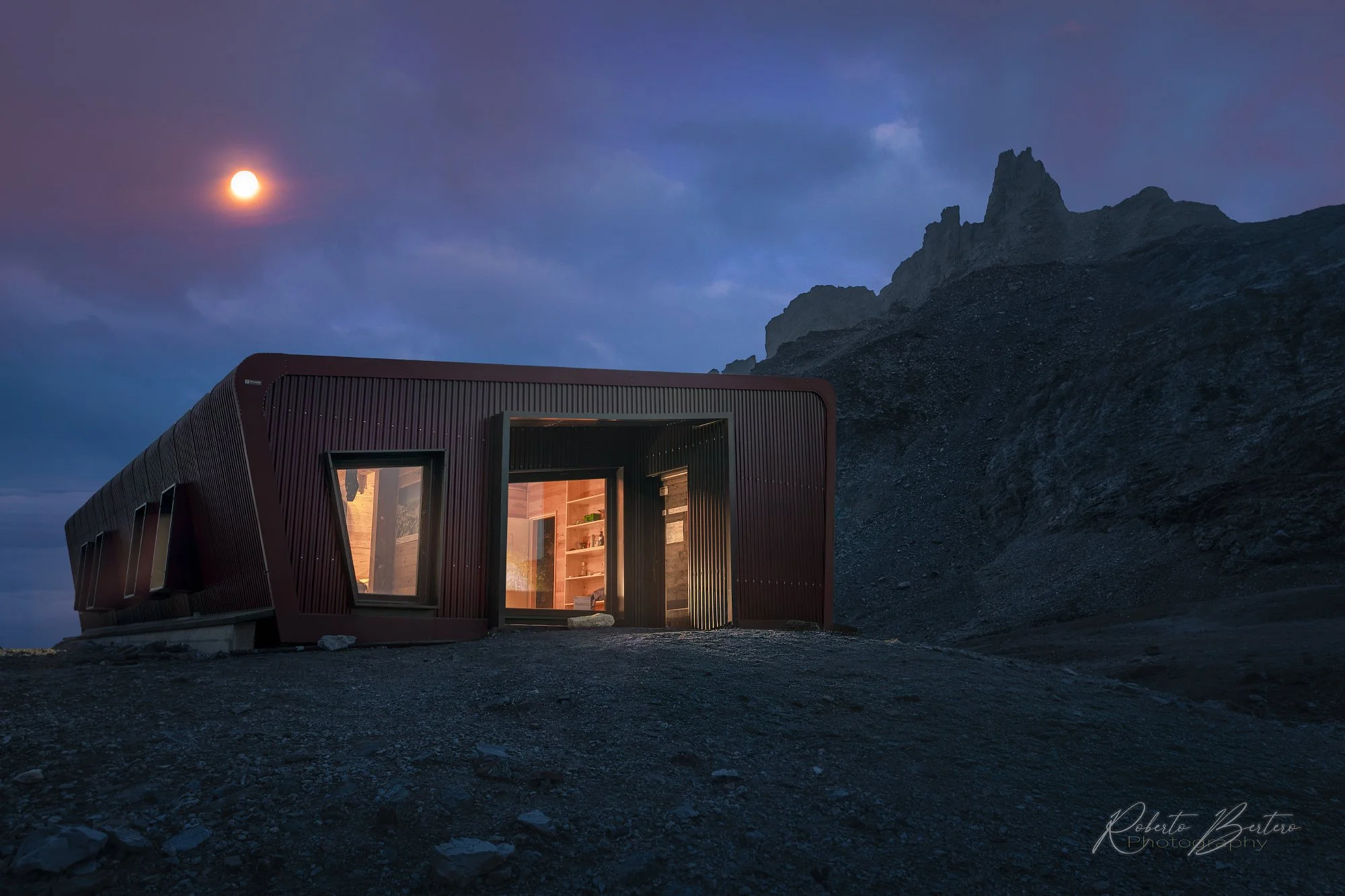 Bivouac Sommeiller at Moonlight