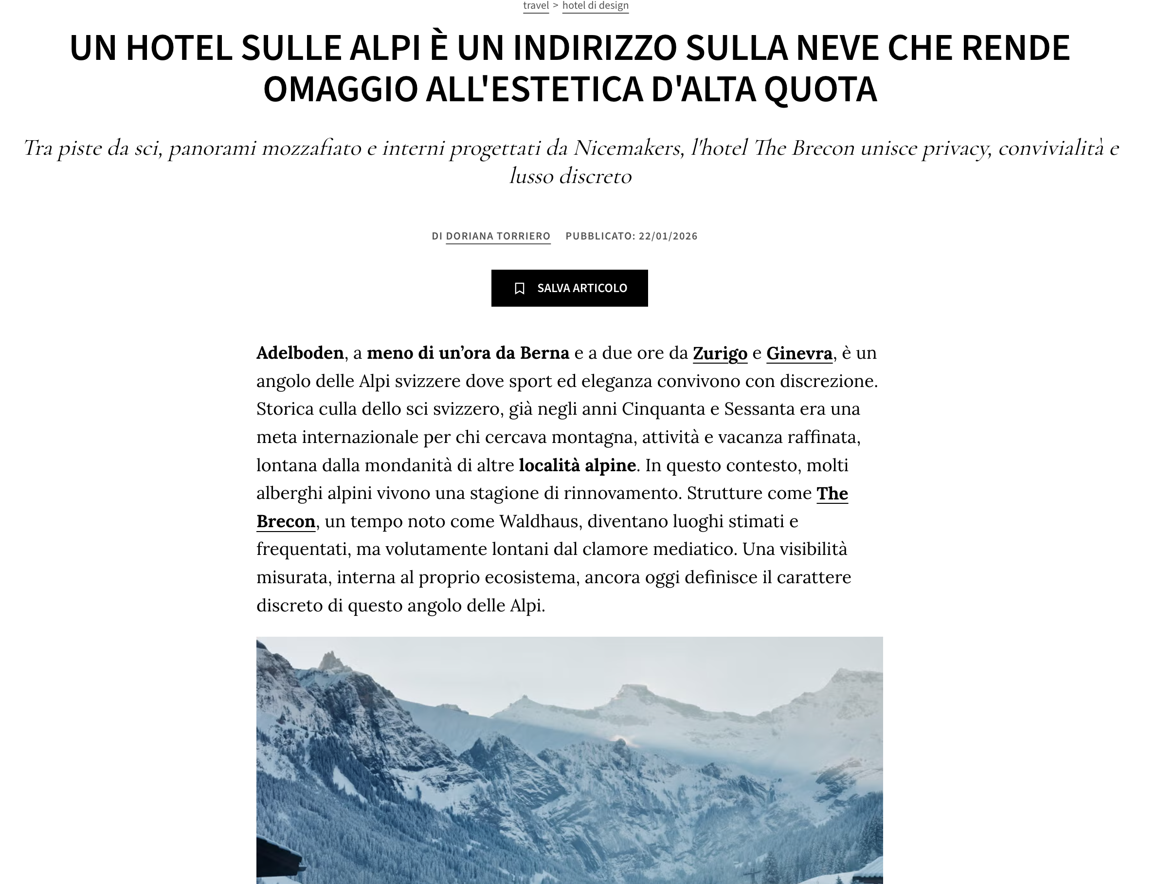 Un hotel sulle Alpi è un indirizzo sulla neve che rende omaggio all'estetica d'alta quota