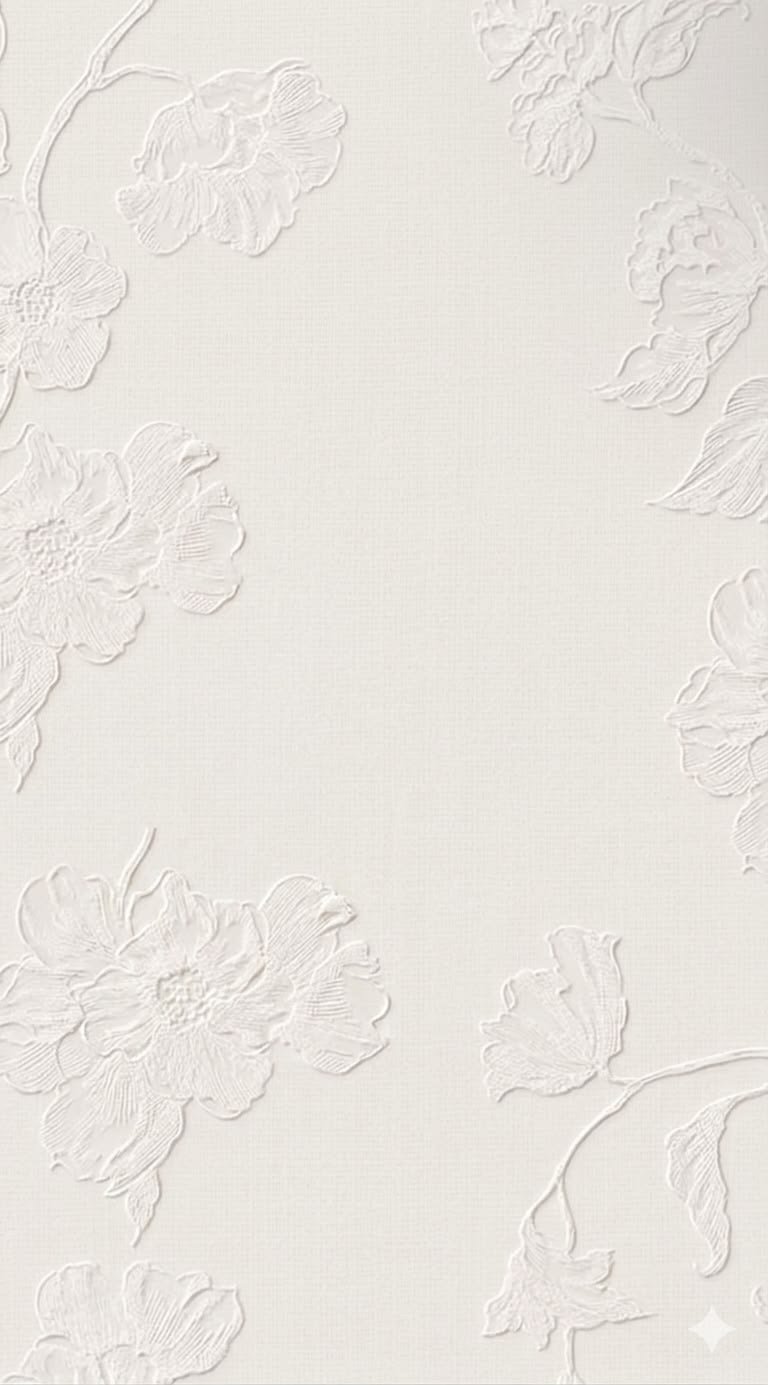 white textured floral wallpaper with embossed peony and leaf patterns