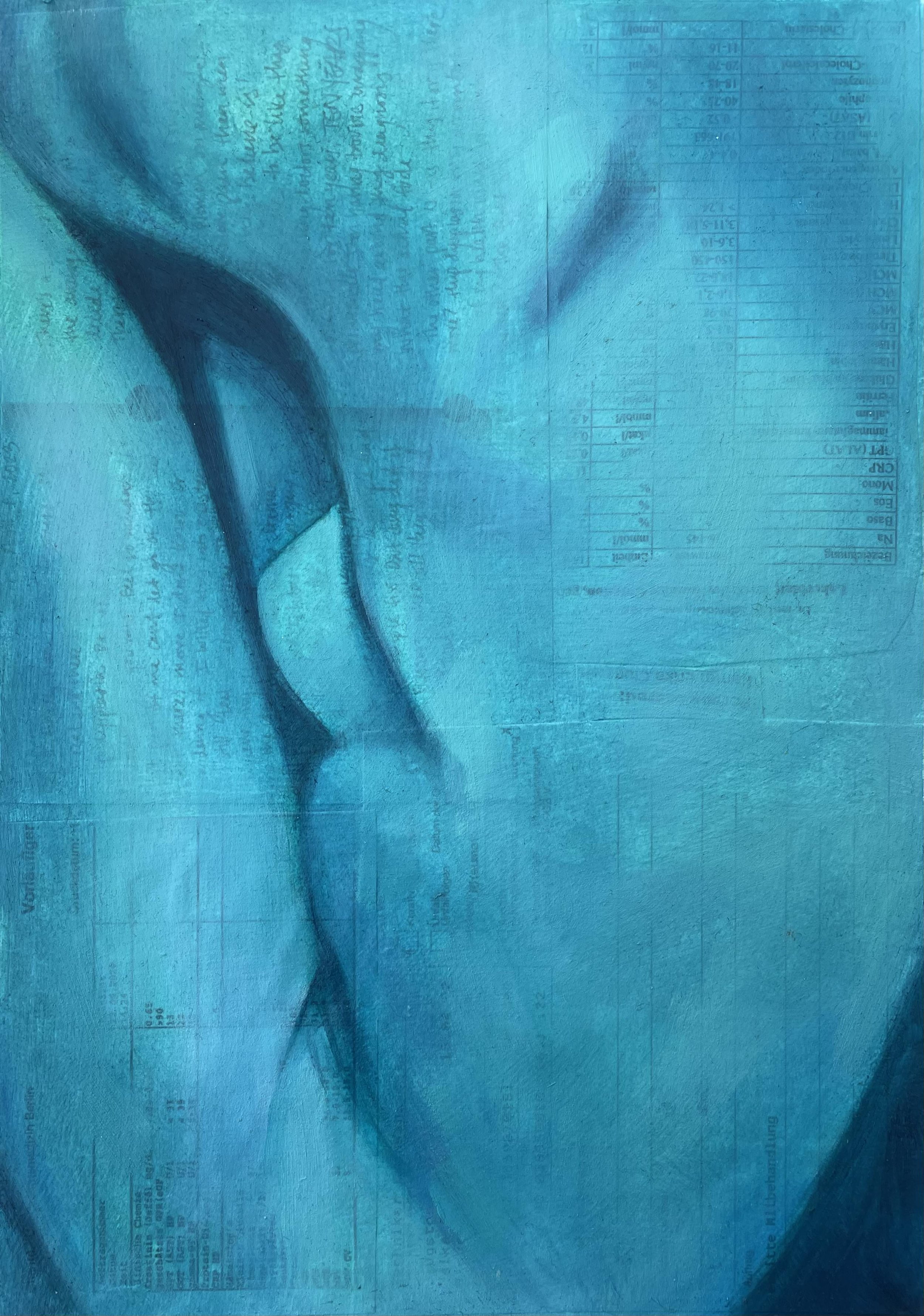 Blue Candor, oil and mixed media on wood panel, 29.5 x 21 cm, 2024