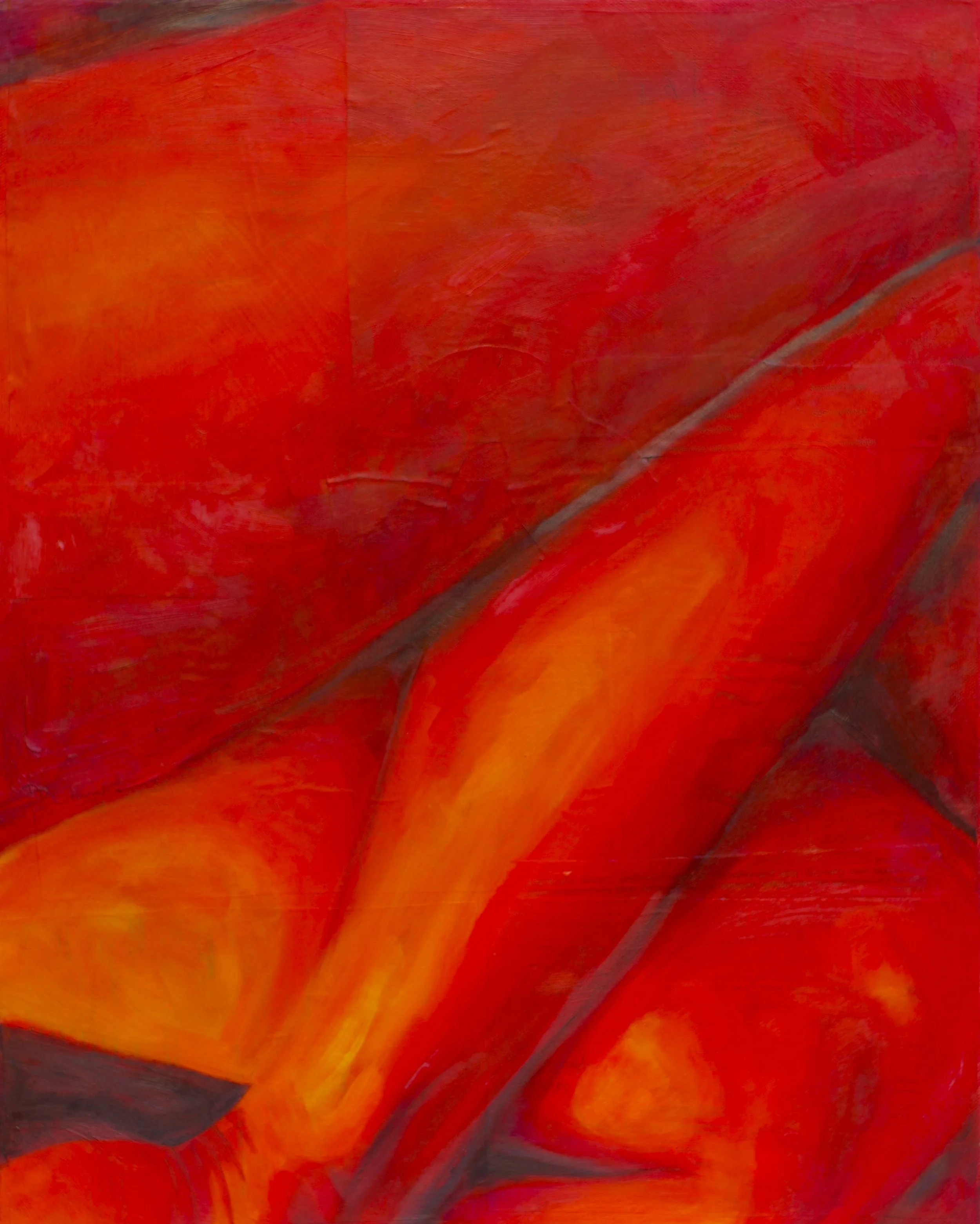 Speaking in vermillion, oil and mixed media on canvas, 50 x 40 cm, 2024