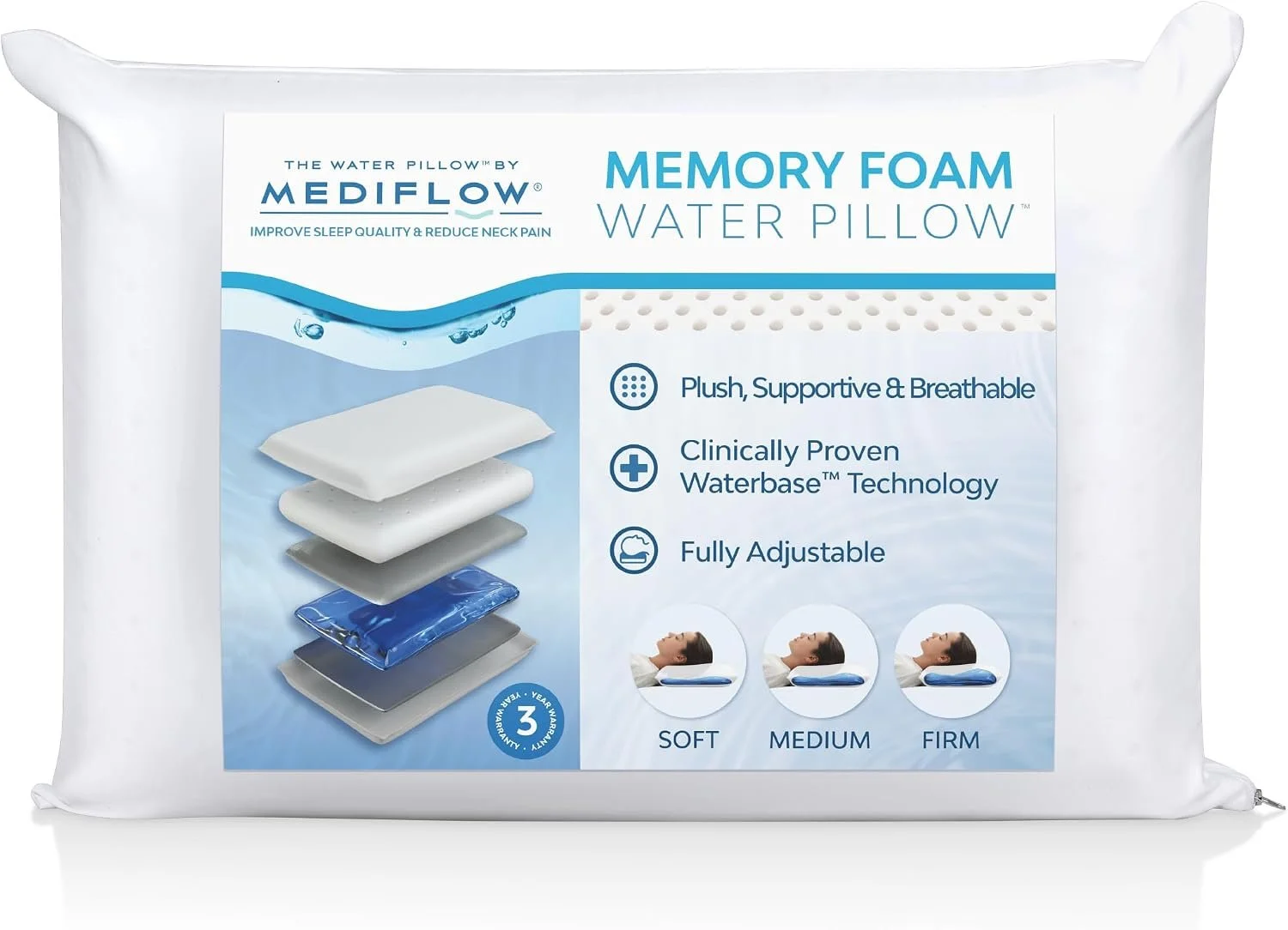 The First & Original Water Pillow, clinically Proven to Reduce Neck Pain & Improve Sleep. Therapeutic, Ideal for People Looking for Proper Neck Support
