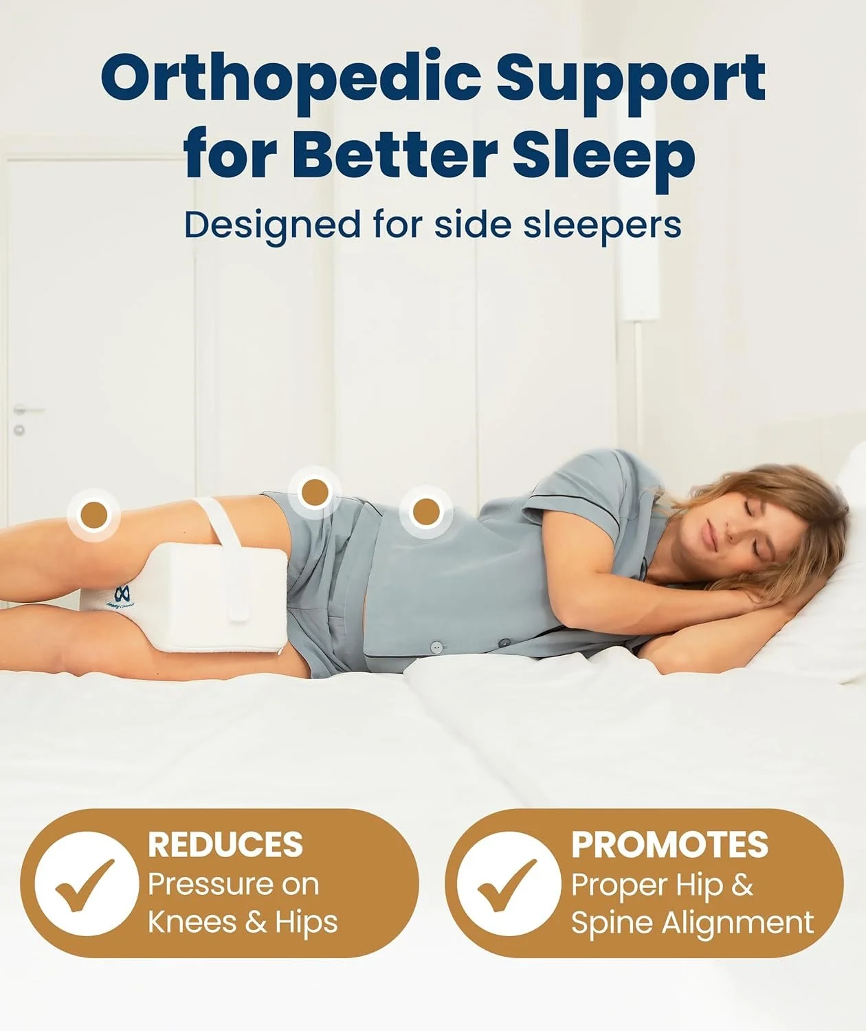 Everlasting Comfort Memory Foam Knee Pillow for Side Sleepers – Sciatica Pain Relief Pillow, Removable Strap Support – Leg Pillows for Sleeping Alignment
