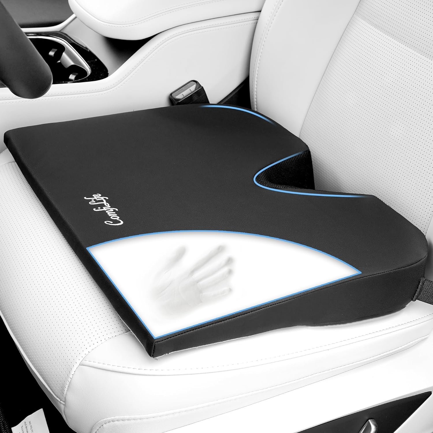 ComfiLife Car Seat Cushion–Premium Wedge 100% Polyurethane Foam Car Cushions for Driving–Auto Seat Cushion–Back & Sciatica Pain Relief 