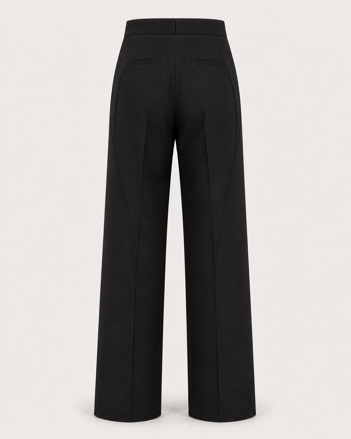 Back view of the black Reliquary Trouser showing its structured waist and curved rear construction.
