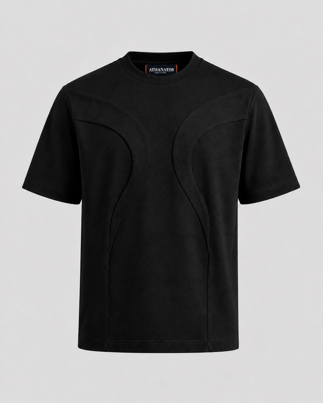 Black Athanatos Men’s Origin T-Shirt with tonal curved sculptural panels.