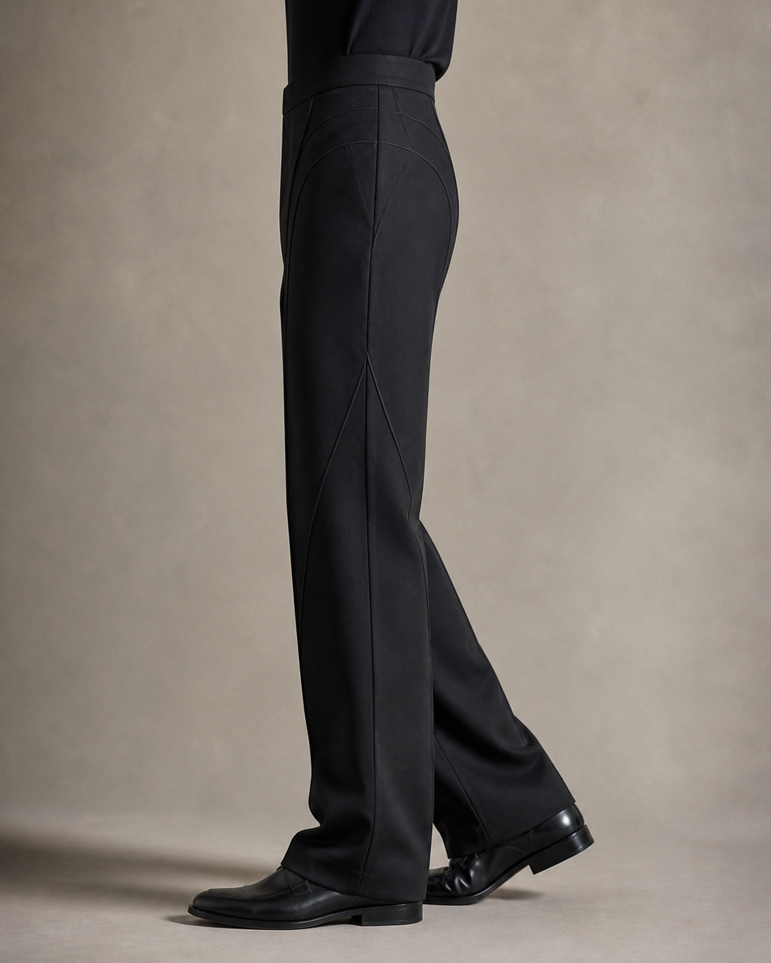 Profile construction study showing curved seams from both sides of the Reliquary Trouser.