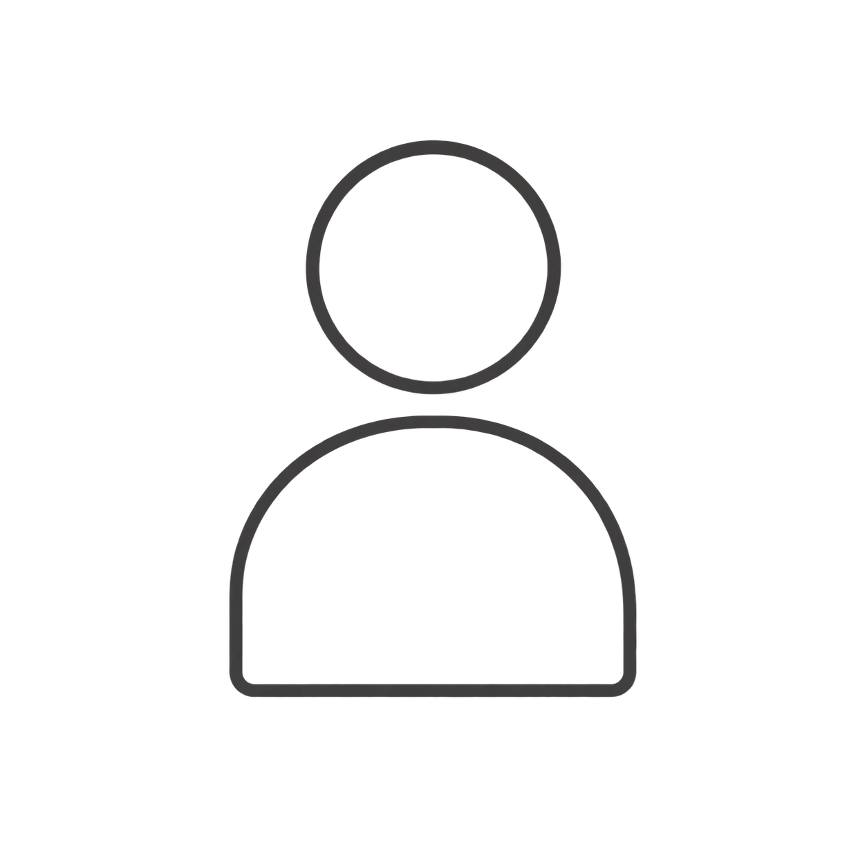 Schlichte Icon-Darstellung einer menschlichen Figur, bestehend aus einem Kreis für den Kopf und einem Bogen für den Körper, auf schwarzem Hintergrund.