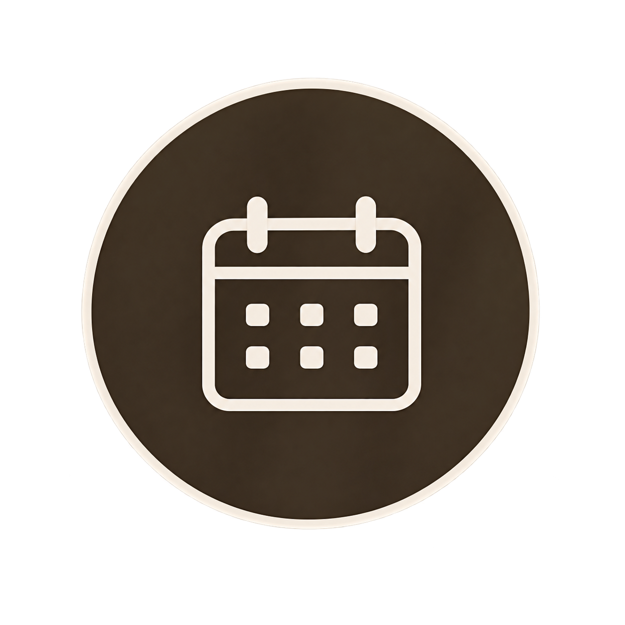 Symbol für einen Kalender auf einem runden schwarzen Hintergrund.