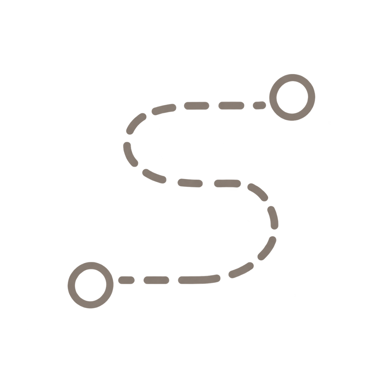 Ein stilisiertes Diagramm mit zwei Kreisen und einer geschwungenen Linie, die sie verbindet, in Grau auf schwarzem Hintergrund.