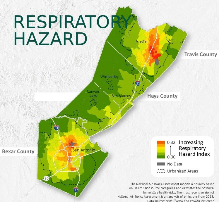 map of respiratory hazards in hill country texas