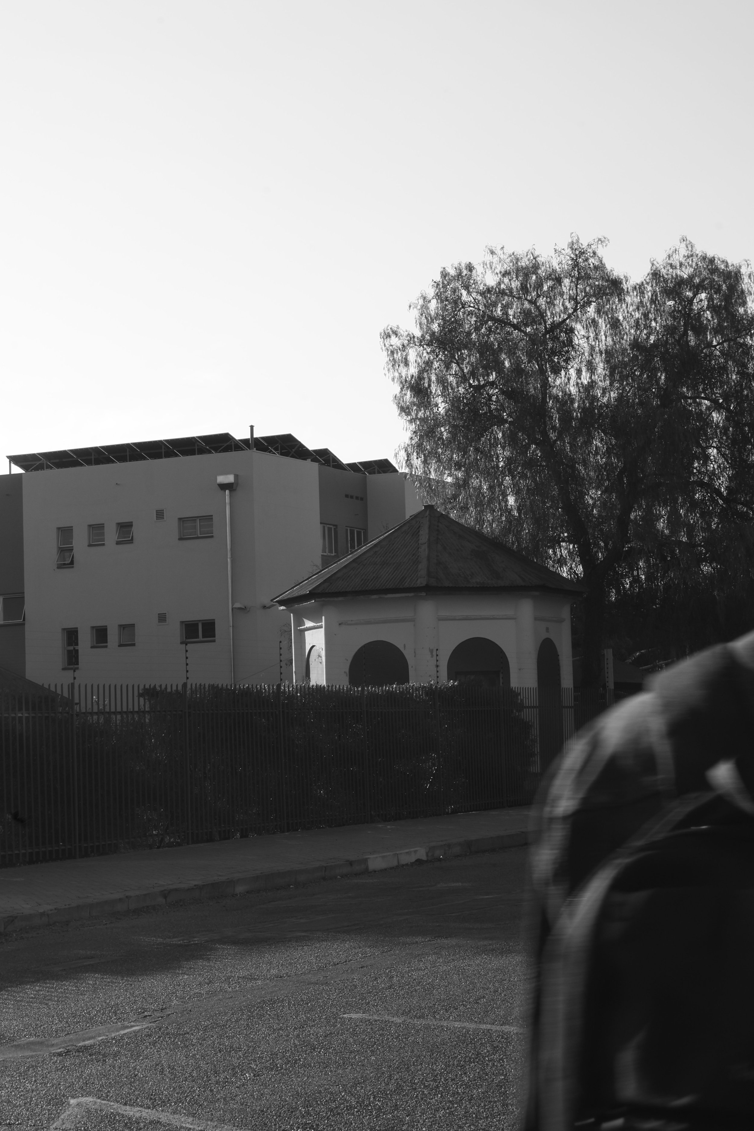 Black and white photograph of a building in Windhoek