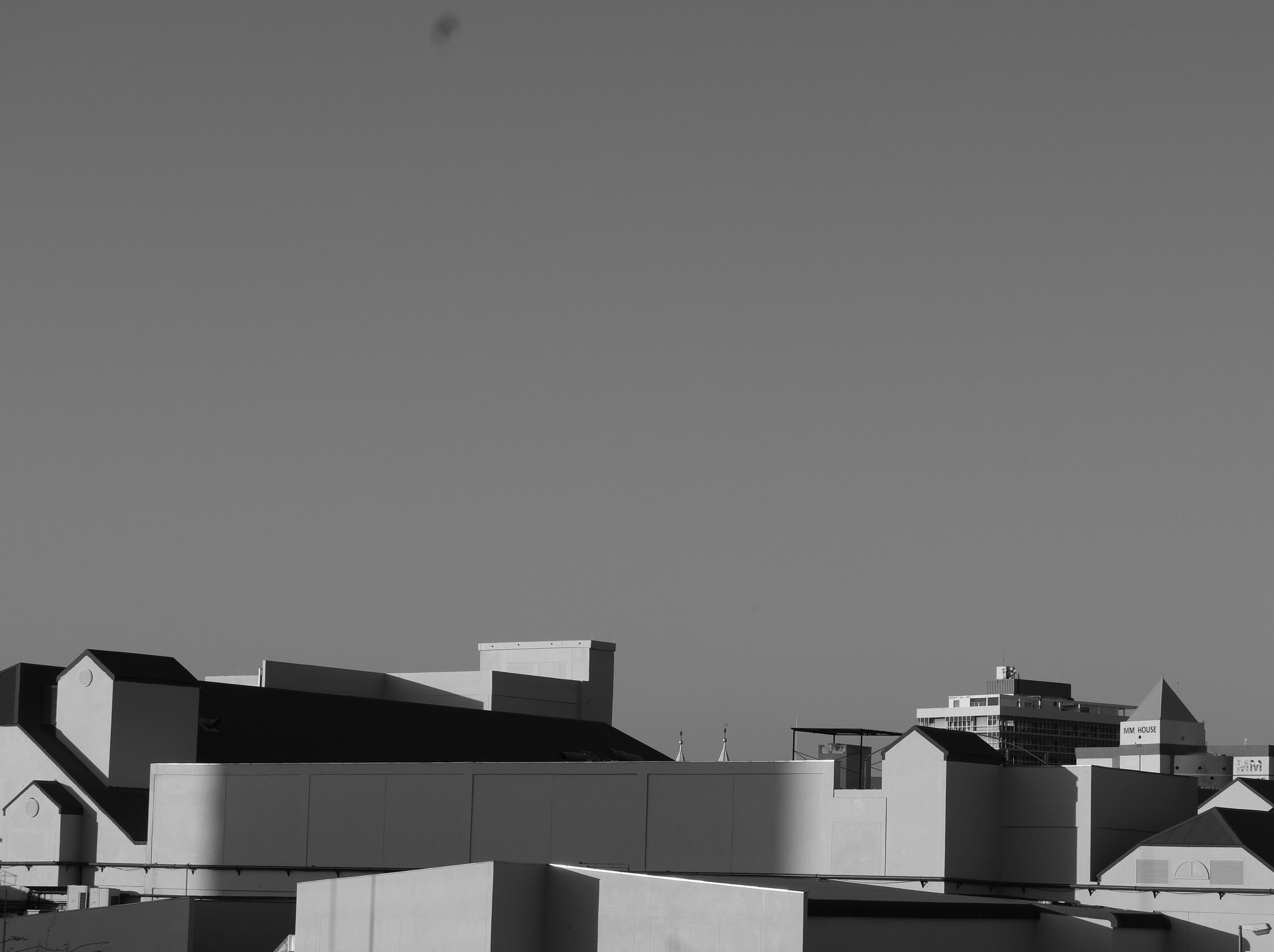 Black and white photograph of buildings in Windhoek