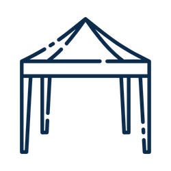 Illustration of a portable outdoor canopy tent with a pointed roof and open sides.