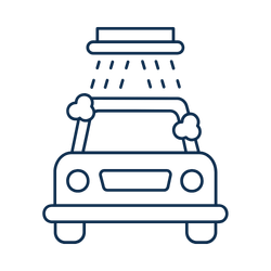 Car getting sprayed by a shower head