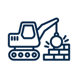 Icon of an excavator digging into a brick wall.