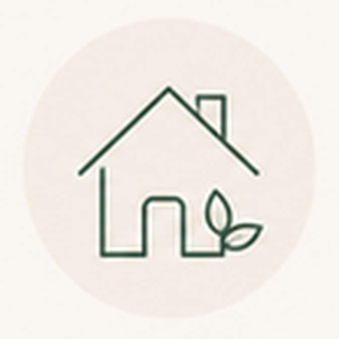 Outline of a house combined with a leaf symbol.