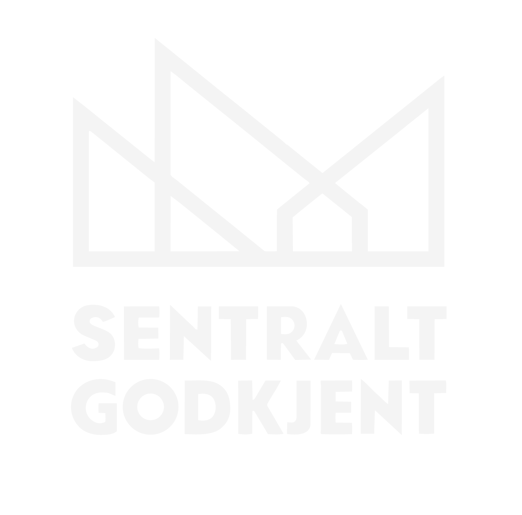 En logo for Sentral Godkjent med hvite linjer og tekst på svart bakgrunn.
