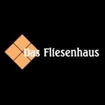 Logo mit einer braunen Fliese und dem Text 'Das Fliesenhaus' auf schwarzem Hintergrund.