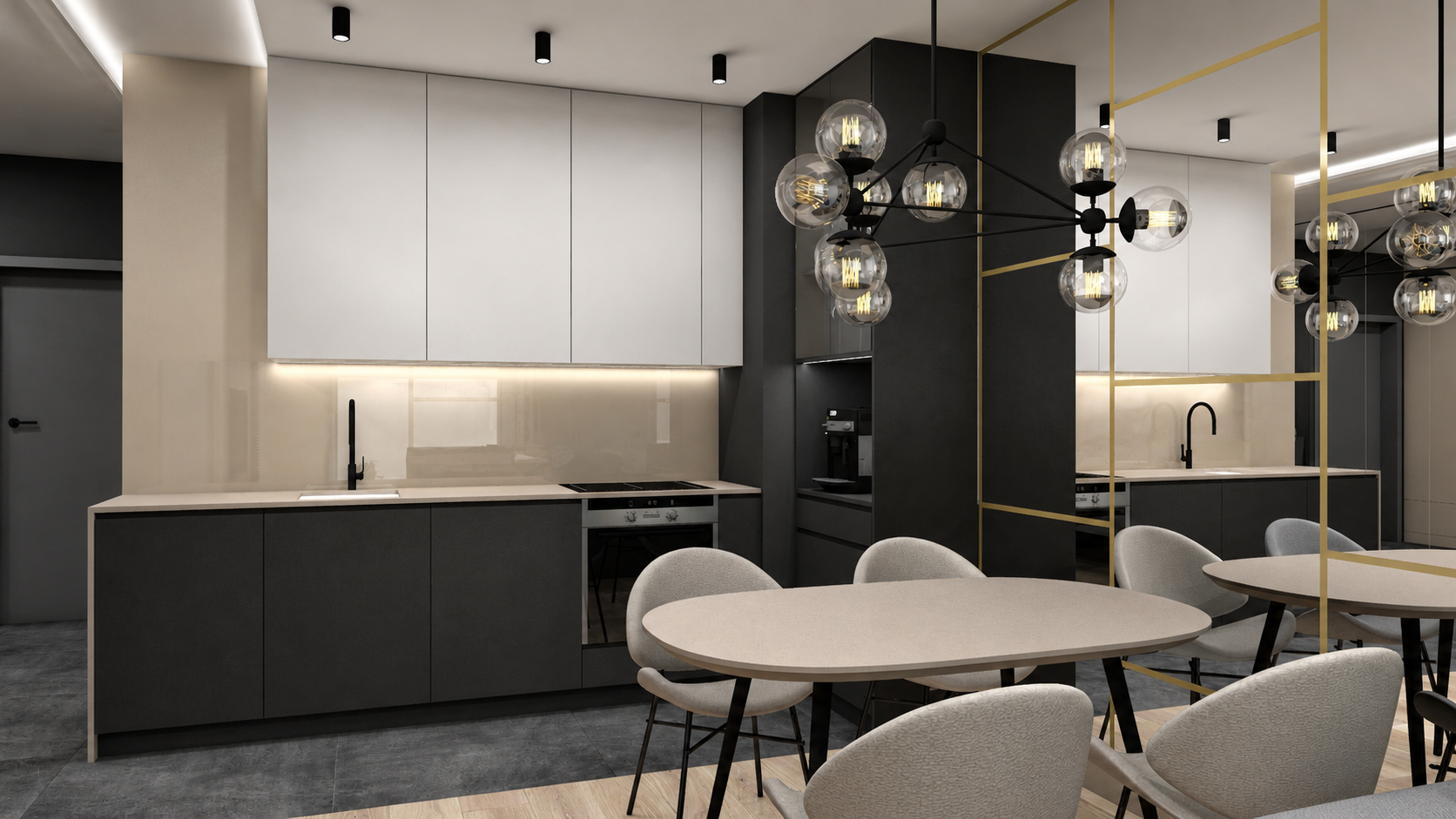 Apartament w beżu, czerni i złocie