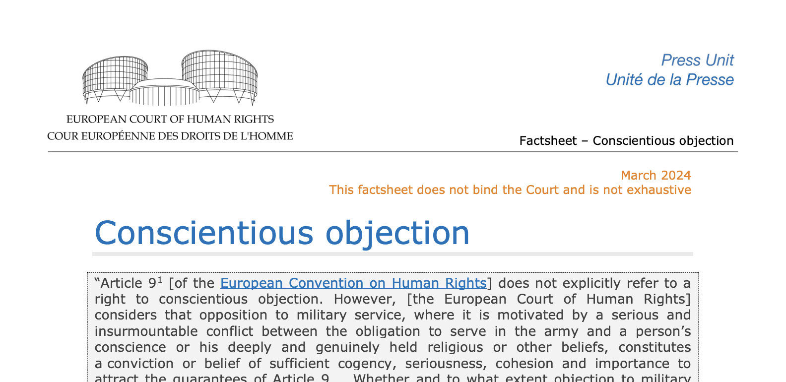 ECHR — Conscientious Objection
