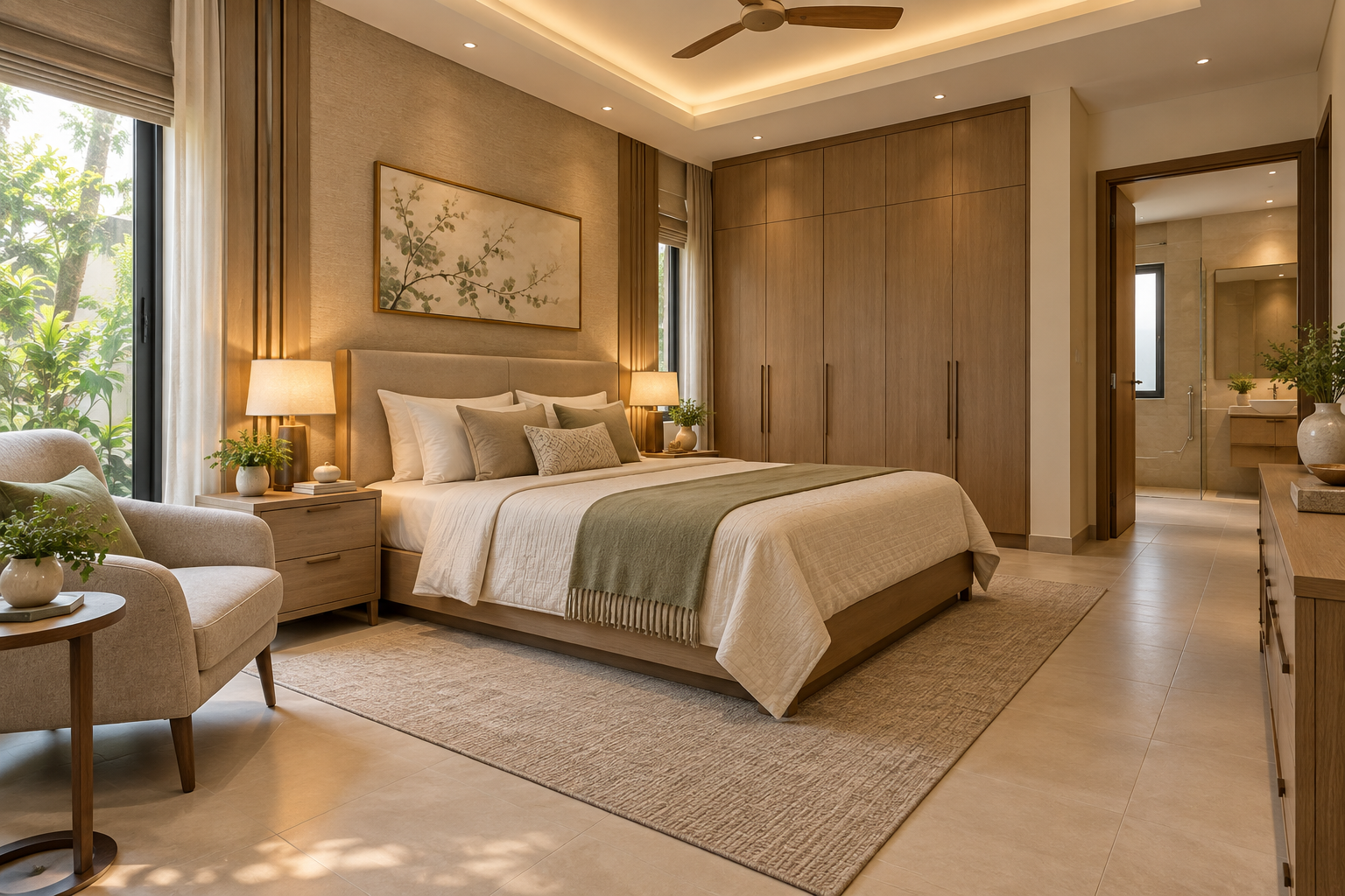 Senior-friendly ground-floor parents bedroom with attached bathroom in AV-006 Family Lightwell Villa.