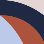 Abstract geometric design with navy, rust, and light blue curved shapes