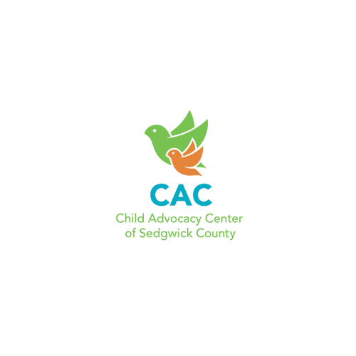 Child Advocacy Center of Sedgwick County CAC logo with colorful green and orange bird graphic