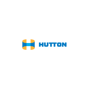 Hutton logo with blue and orange oval icon and blue text