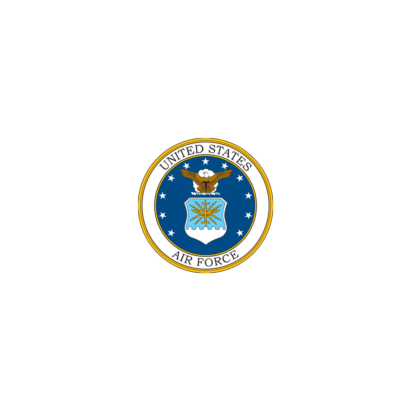 United States Air Force emblem featuring an eagle and shield on a blue and gold circular seal