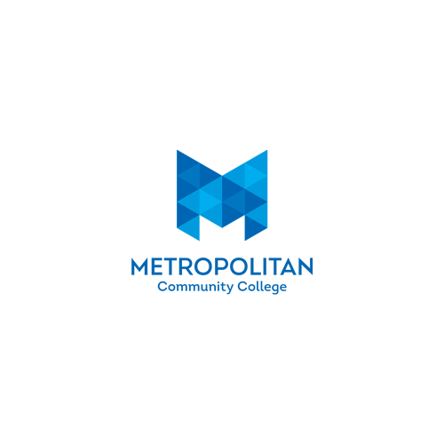 Metropolitan Community College blue geometric logo on a black background
