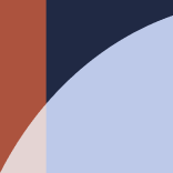 Abstract geometric design with a pale blue curved shape, dark navy background, rust-red vertical section, and light pink accent.