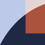 Abstract geometric design with a dark navy curved shape, pale blue background, and rust-red quarter circle.